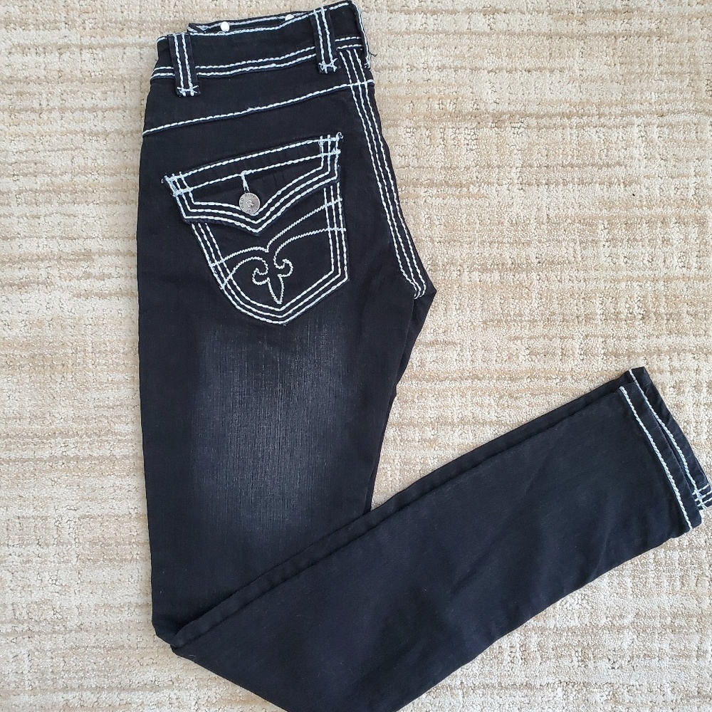 Black stretch straight leg jeans